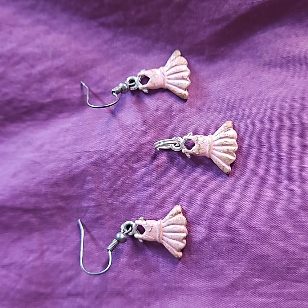Petite pink & silver .75" ballerina tutu earrings and pendant